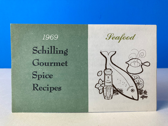 1969 Schilling Gourmet Spice Recipes Card Seafood
