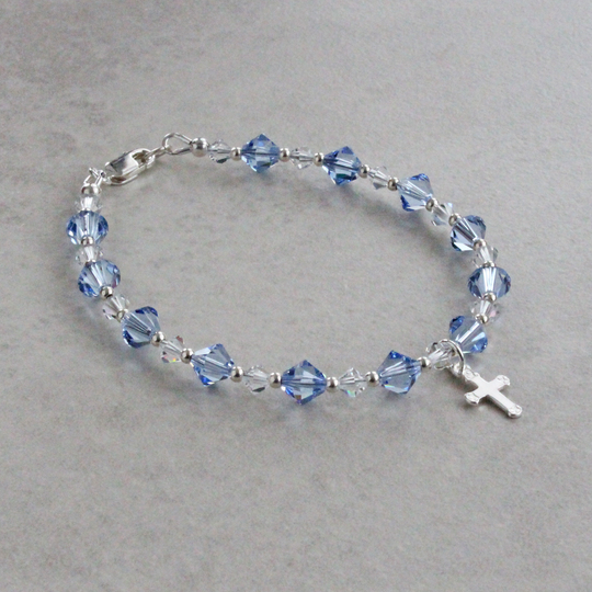 Light Sapphire Swarovski Crystal & Sterling Silver Cross Bracelet