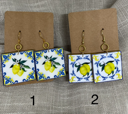 Lemon Earrings Ceramic Tile Inspired