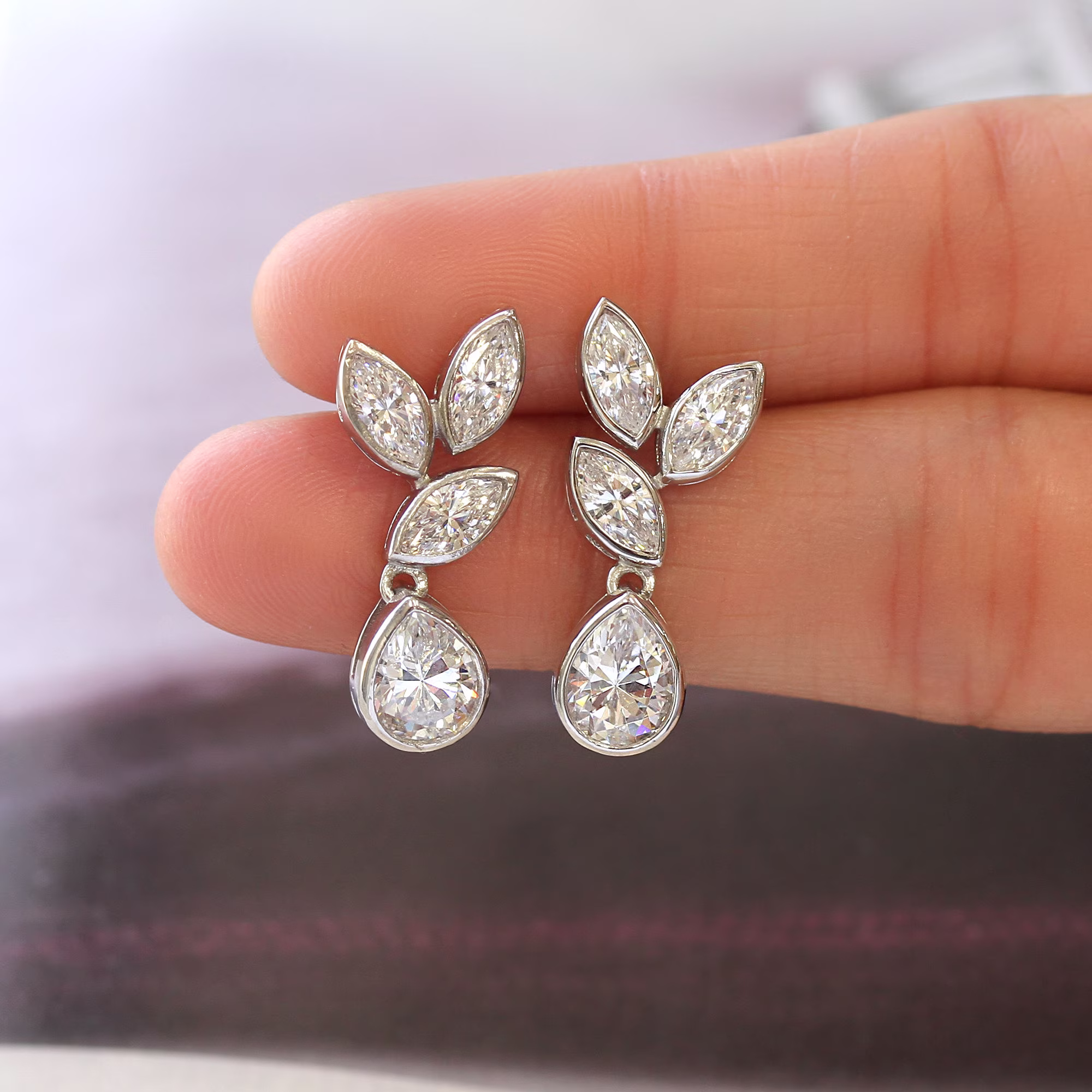 4 Ctw Teardrop Earrings, Sterling Silver Simulated Diamond Nature Inspired Dangle Bridal Gift For Her