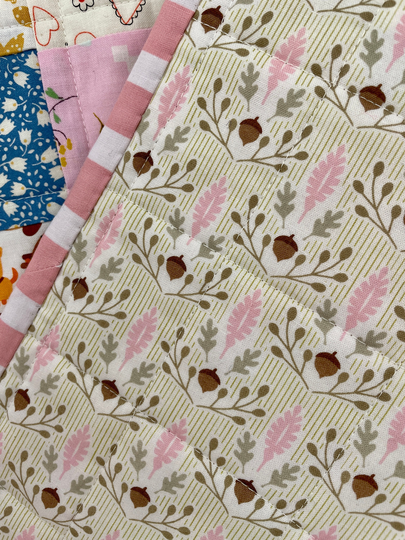 Handmade Patchwork Quilt, Pink Acorns, For Baby, Toddler, Kid, Children, Crib, Tummy Time