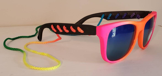 Vintage Sunglasses With Rope Cord // Woven Through Side Frames Colorful Hippy Party Shades Summer Beach Rave Festival Concert
