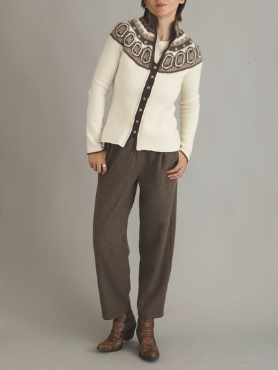 Vintage Wool Blend Cardigan For Women Size Xs | Nordic Style White - Ftv980