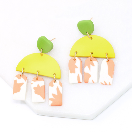 Clay Earring, Geometric Polymer Fringe Gift For Her, Drop Dangle Lightweight Modern