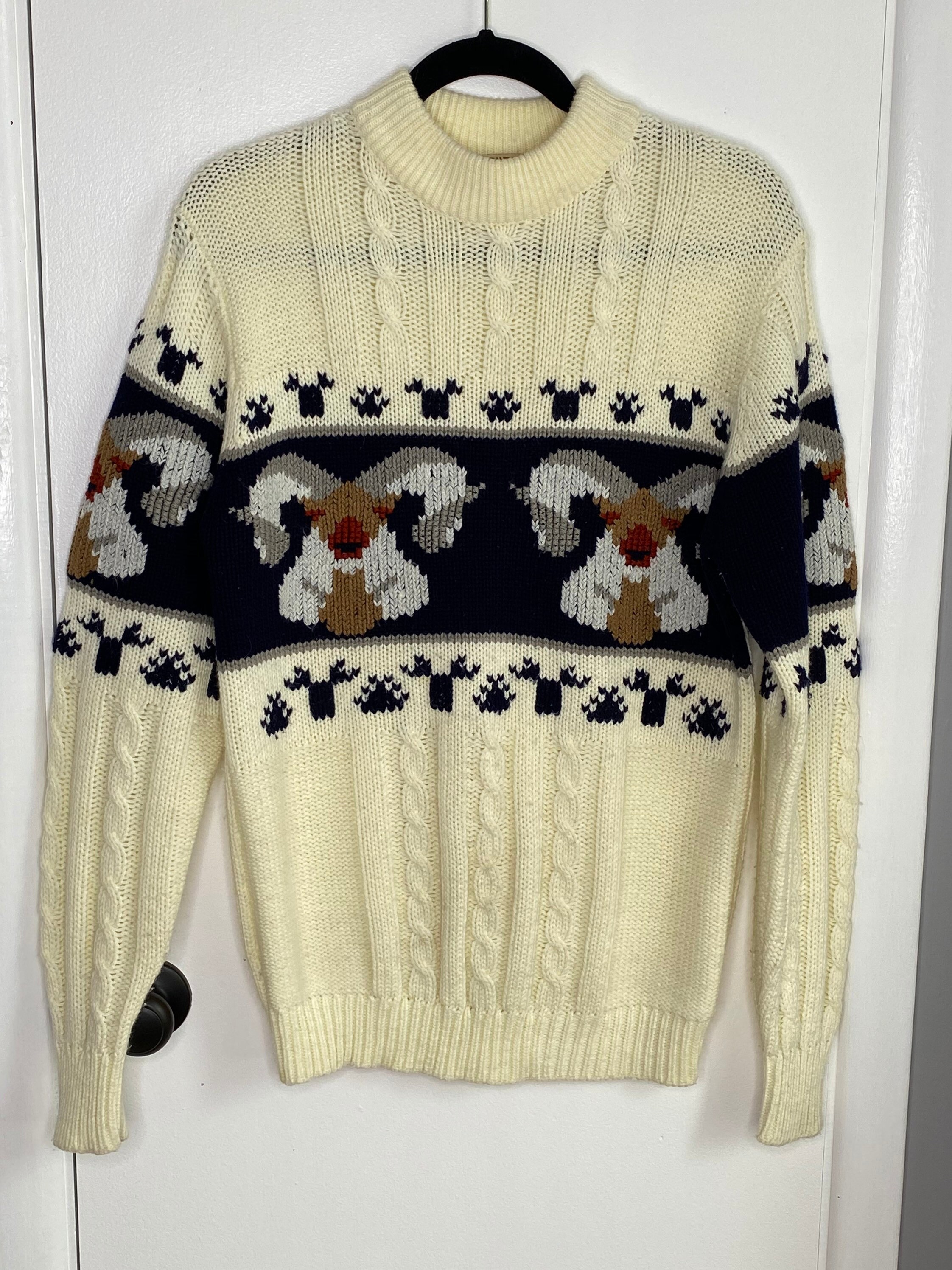 Vintage 1970's Pull-Over Ski Sweater By Silton California Size M | Ram Head Design Spirit Animal