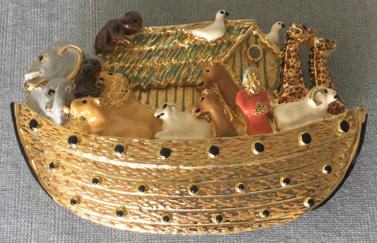 Oversized Mimi Di N Signed Noah's Ark Belt Buckle Multicolor Enamel Gold Metal Designer Runway Couture Animals Huge Massive Statement