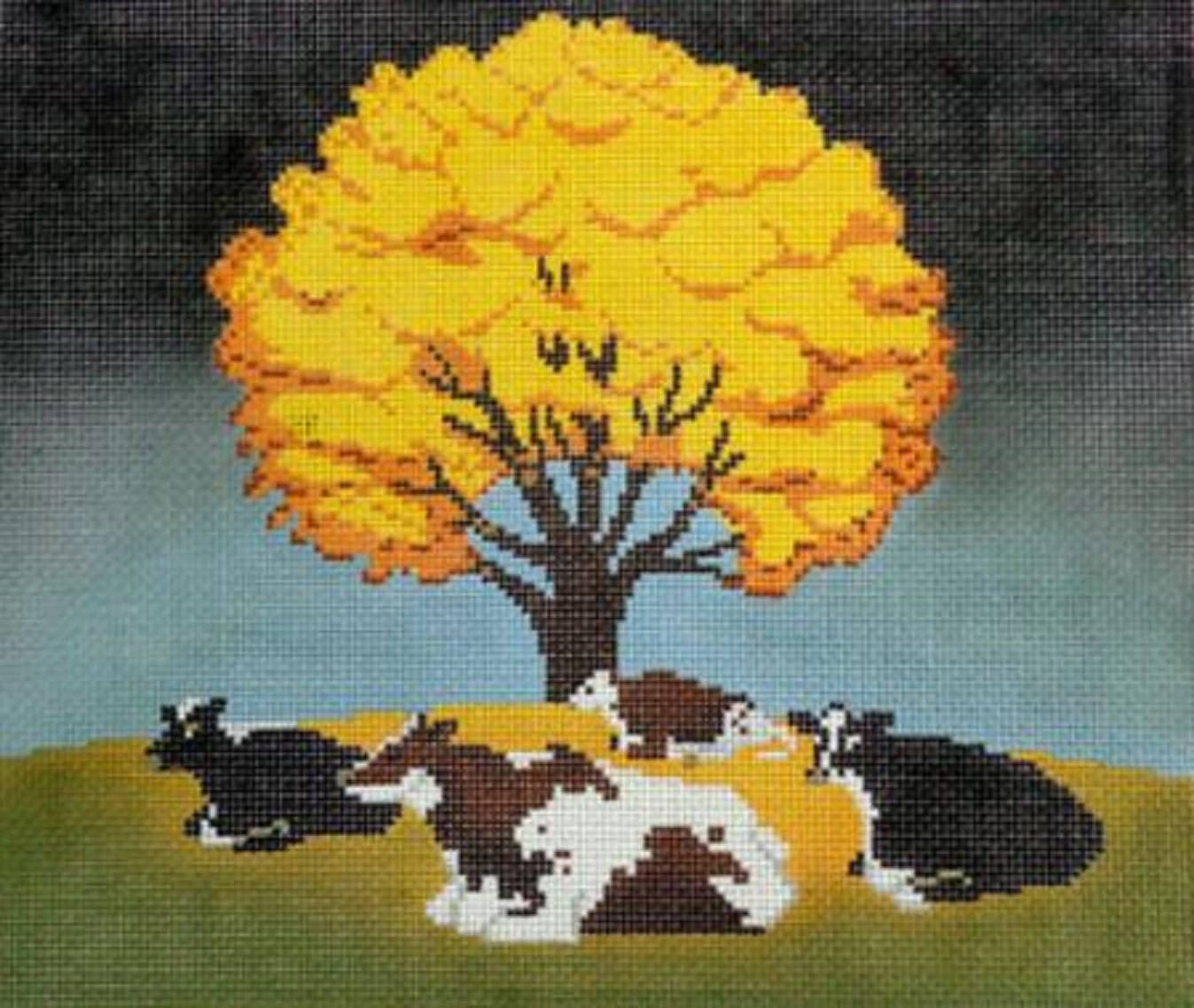 Needlepoint Handpainted Cooper Oaks Cow Fall Afternoon 10x12 -Free Us Shipping