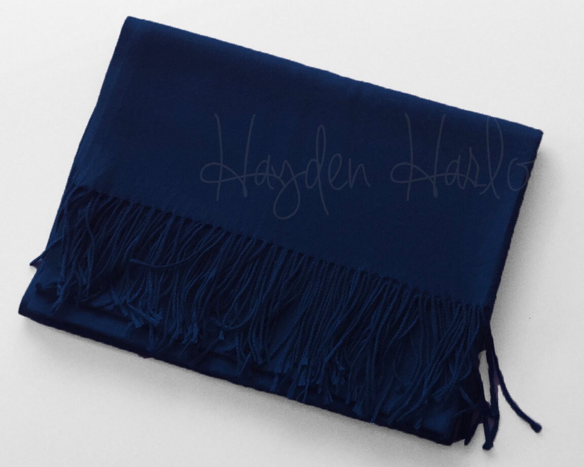Warm Winter Wool Blend Pashmina Shawl Navy Blue Bridesmaid Gift, Wedding Favor, Bridal Party Gift - Monogrammable Sorority