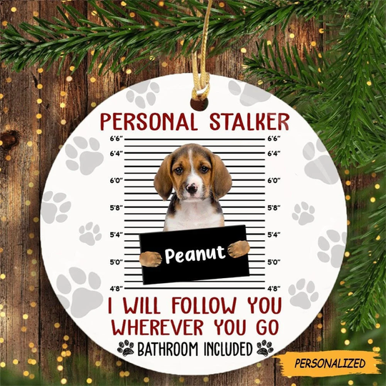 Personalized Dog Personal Stalker Christmas Circle Ornament, Custom Photo Gift For Lovers, Owner Gift, For