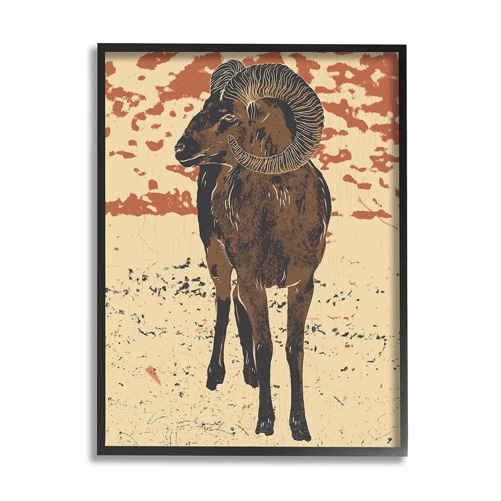 Stupell Industries Abstract vintage ram round animal horns Framed 30-in H x 24-in W Abstract Print in Brown | AC-746-FR-24X30