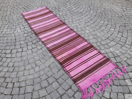 striped Pink Runner, 2'49"×8'85"Feet, 76x270 cm, Aatolian Kilim Runner Turkish Rugs Handmade Vintage Kilim Floor