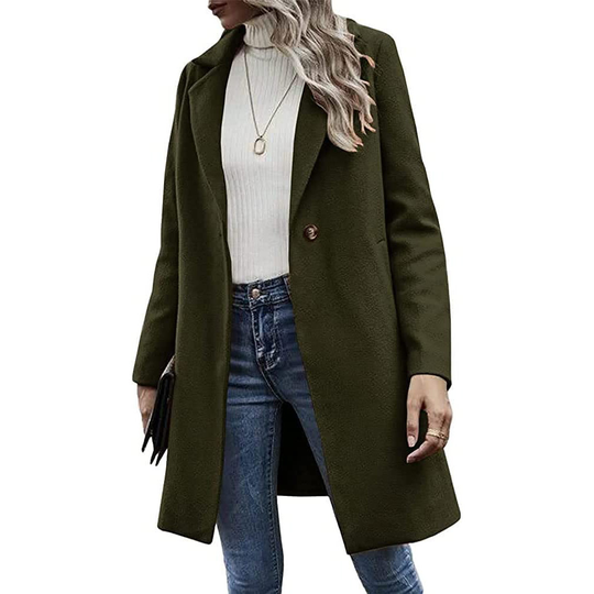Women's Mid-Length Slim Fit Wool Blend Coat Windproof Trench Coat - green, Small