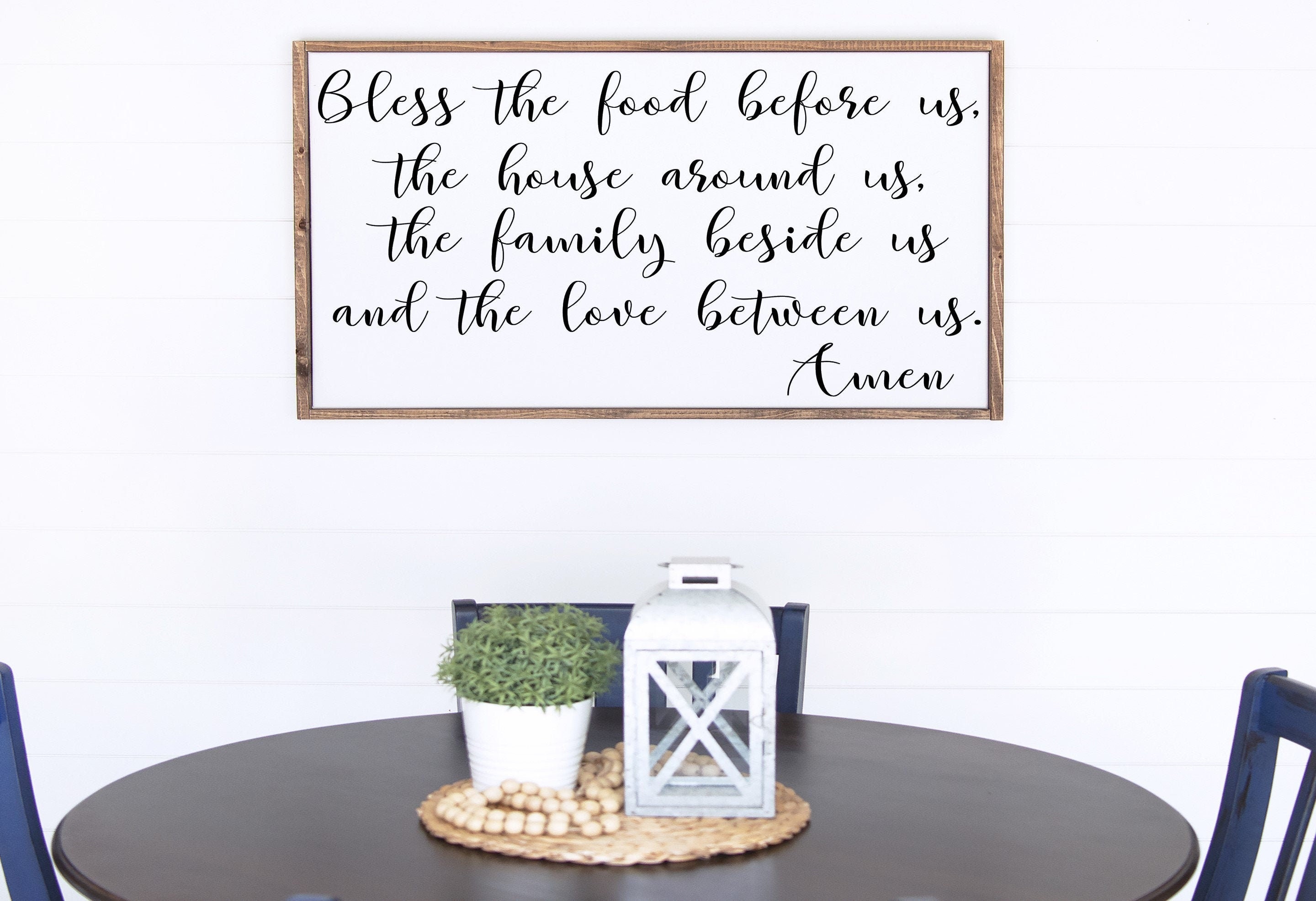 Bless The Food Before Us, This Home Around Family Beside & Love Between Us Farmhouse Style Rustic Decor Wood Framed Dining
