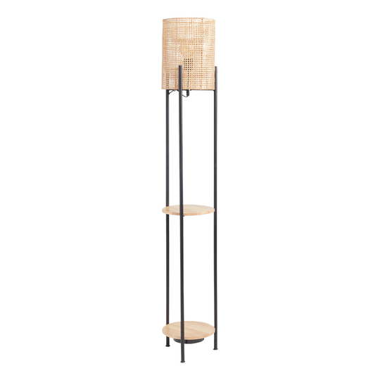 Natural and Black Rattan Tristan Floor Lamp with Shelves: Black/Natural - Bamboo by World Market