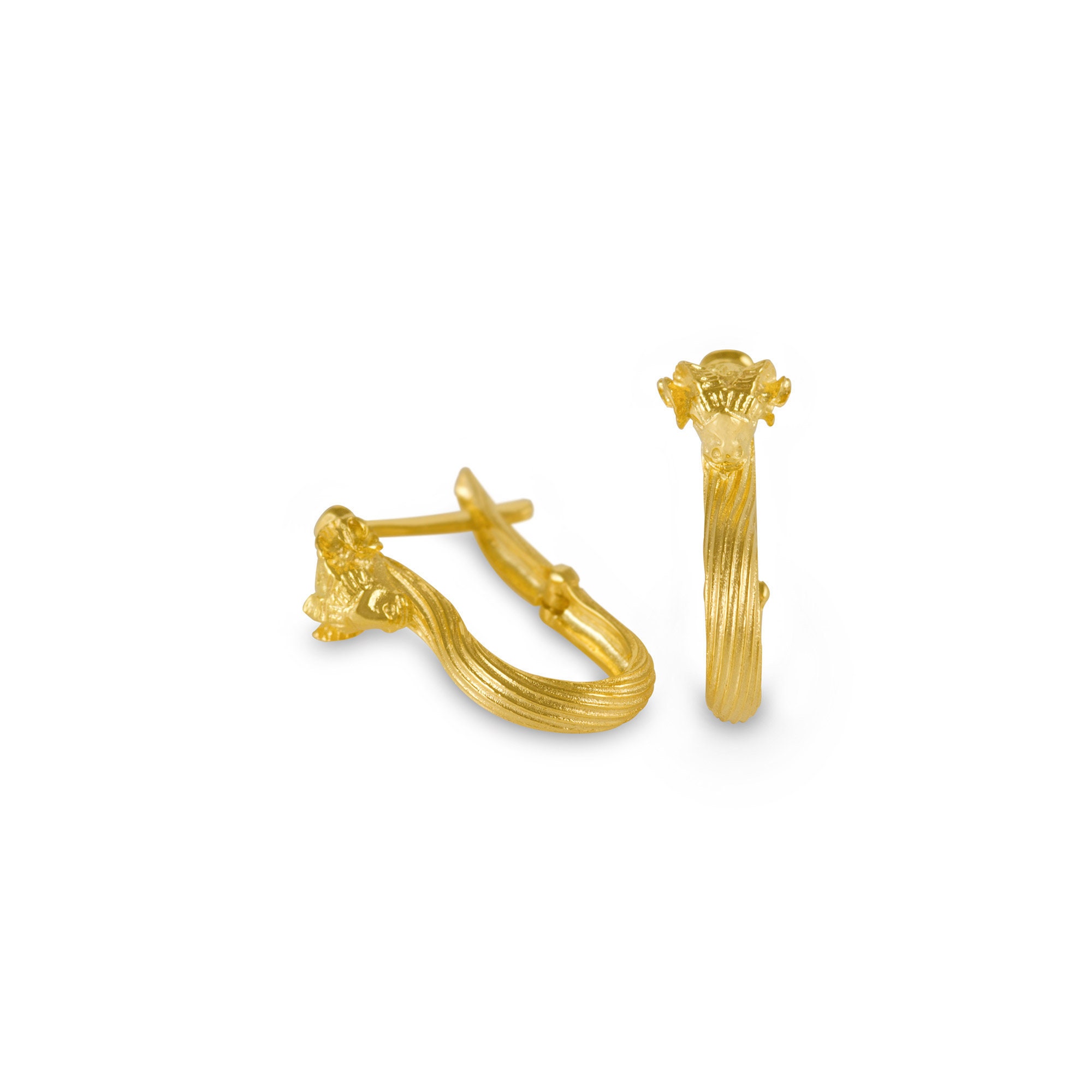 Gold Ram Earrings, 14K Gold, Handmade Ancient Style, Greek Animal Lovers, Anniversary Gift, Gift For Her