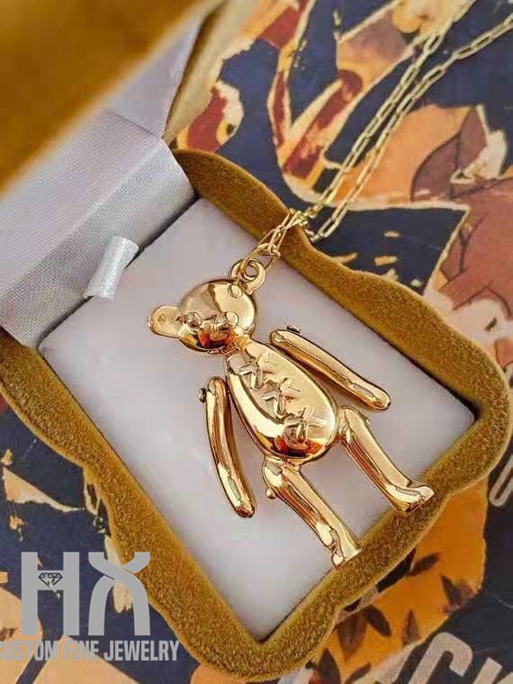 Solid 18K Gold Bear Toy Pendant | Pendant Only/Gothic Steampunk Pendant/Custom Fine Jewelry/Personalization Design/Gift For Women & Girls
