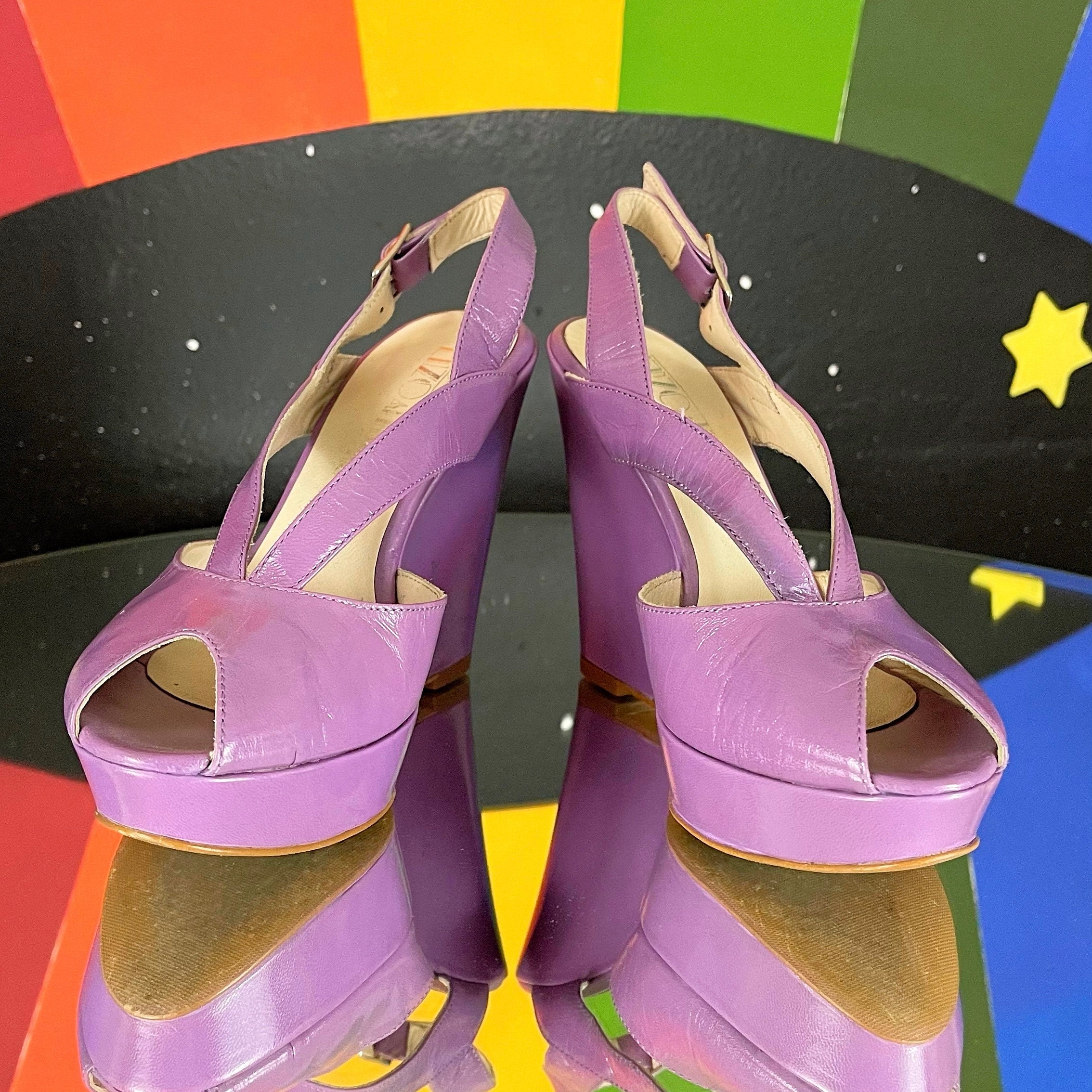 5.5/6 Us - Vintage 90S Does 70S Wedge Platforms Peep Toe Slingback Summer Heels Spring Groovy Babe Footwear By Enzo Murry