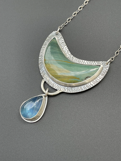 Larsonite Moon Pendant With Tourmaline