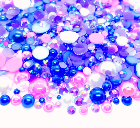 Purple Princess Blend Rhinestone Mix 2mm-10mm Flatback Jelly Resin | Faux Pearls Rhinestones Mixed Sizes, Pink