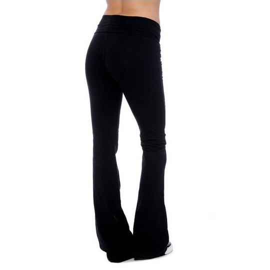 Women Waistband Stretchy Cotton Blend Yoga Pants - Black, L