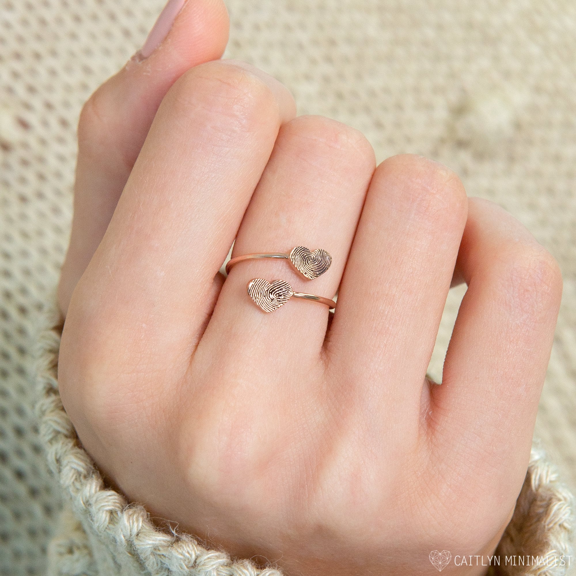 Double Heart Fingerprint Ring Custom Personalized Jewelry Promise Friendship Rm49