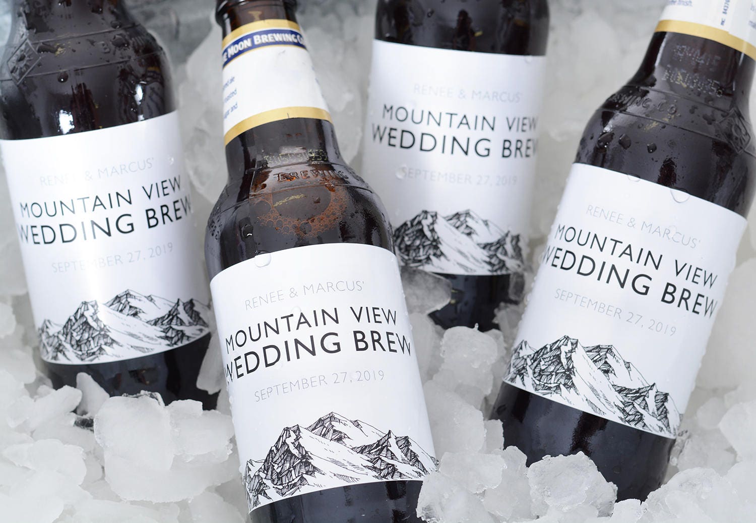 Mountain Wedding Beer Bottle Labels - Custom Personalized Label Waterproof Sticker #wdibw-289