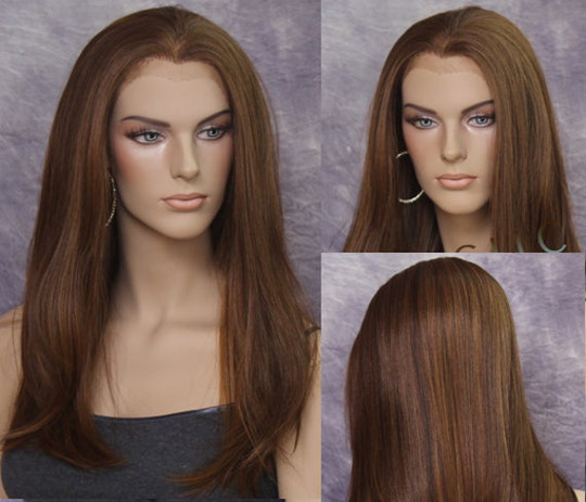 Auburn Mixed Human Hair Blend Long Straight Free Parting Heat Ok Slightly Layered Cancer Alopecia Theatrical Anime