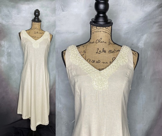 80's Linen Blend Beige Sleeveless Midi Dress, Asymmetric Hem, Bandolino, Small/Mediun