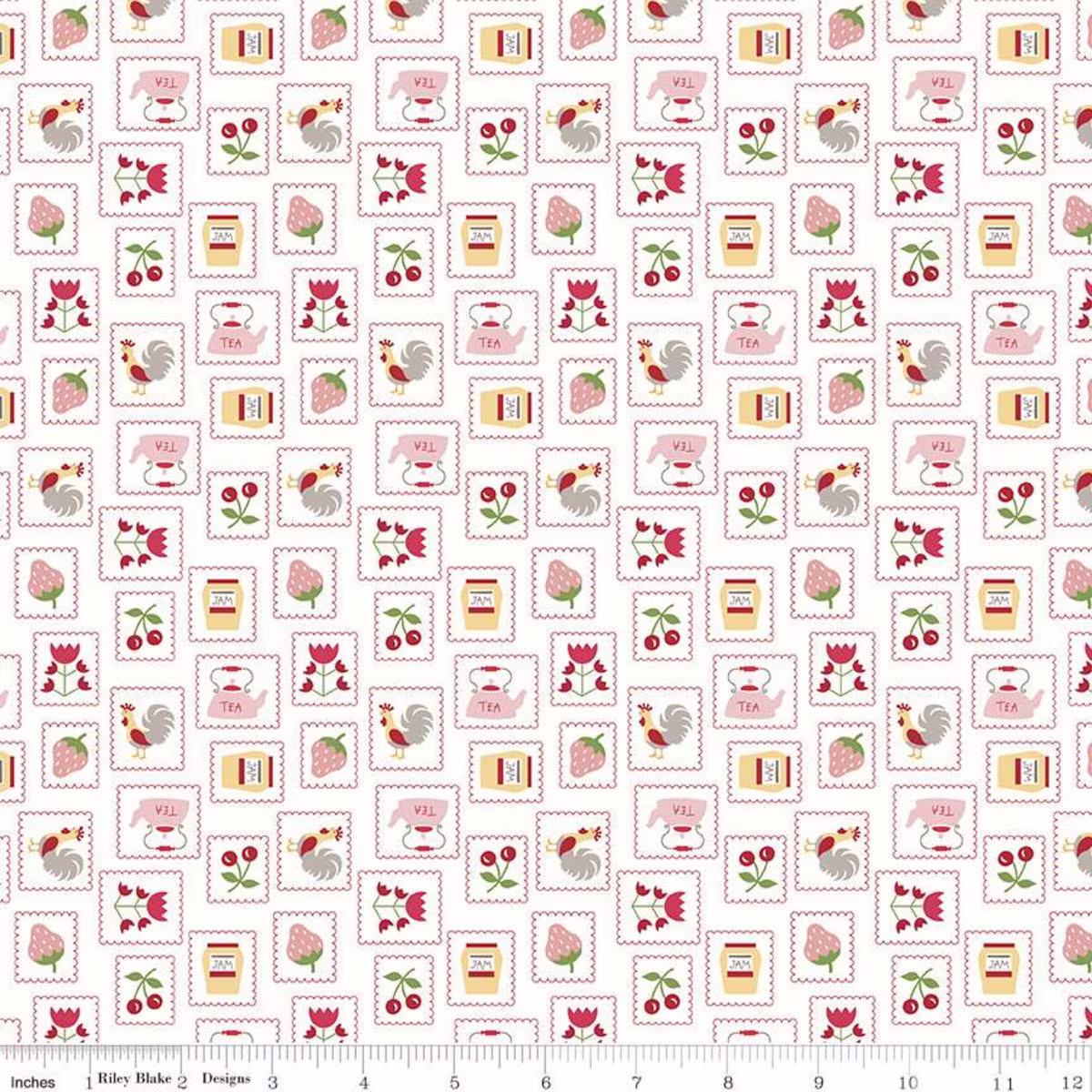 Cook Book Stamps Red By Lori Holt Of Bee in My Bonnet For Riley Blake Designs C11757-Red Sold Half Yard Increments