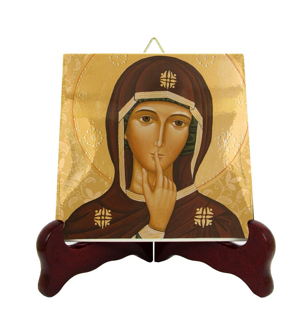 Catholic Gifts - Our Lady Of Silence Religious Icon On Tile Virgin Art Mary Gift Idea