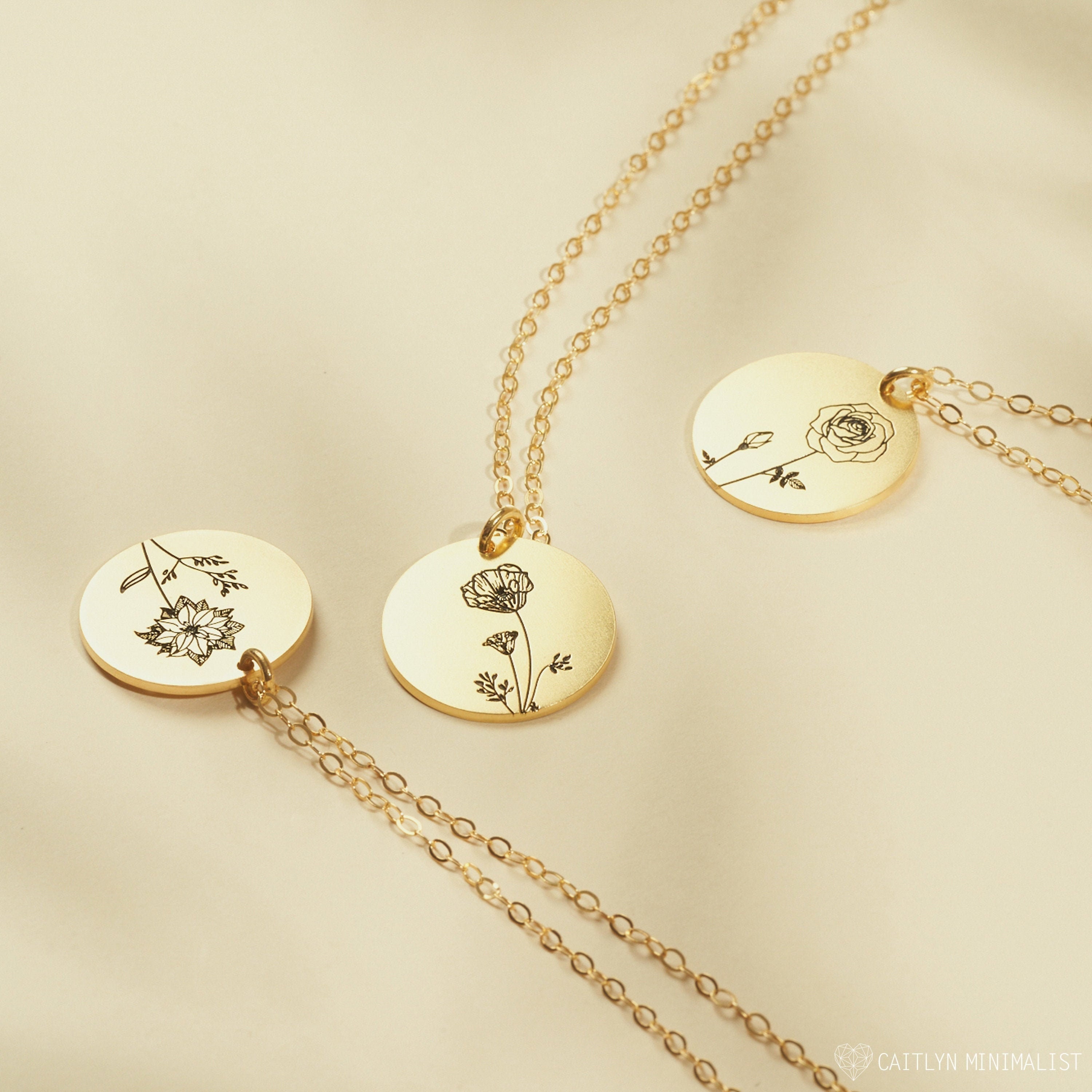 Birth Flower Necklace in Gold, Rose Sterling Silver Perfect New Mom Gift, Birthday Gift For Her Minimalist Nm20B