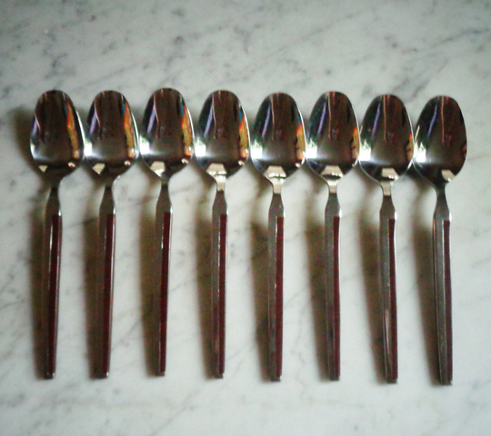Elegance Stainless Steel Brown Faux Wood Handle 7 1/4 Inch Set Of 8 Table Soup Spoons