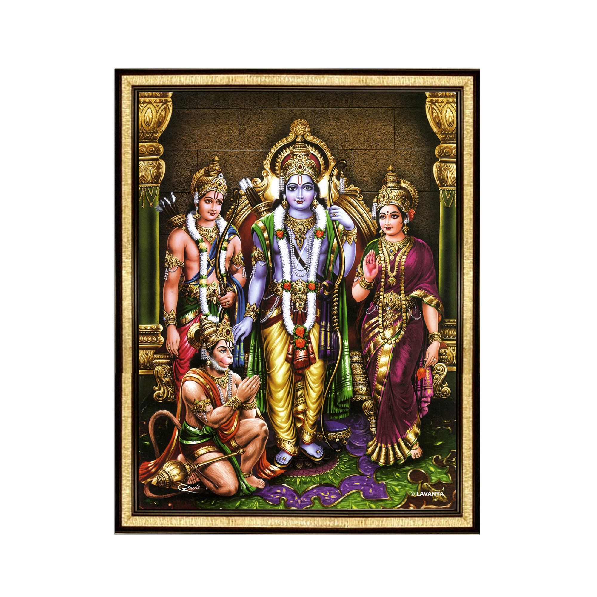 Sri Ram Darbar Sparkling Digital Photo Frame, Ramar Pattaiabhishekam For Your Housewarming Celebration, Prayer Room Wall Decors, Art