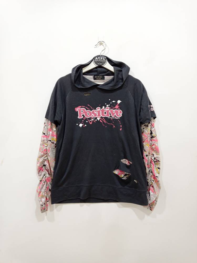 Vintage Sky Bomber Japan Double Layer T Shirts Splash Paint & Destress Design Streetwear Size M