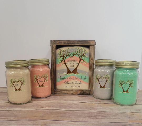 Rustic Blended Family Wedding Sand Ceremony Set, Barn Wood Shadow Box Frame With Tree, Unity Candle Alternative, Mason Jar Decor