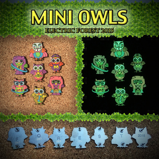 Electric Forest Mini Glow Owls Hat Pin Set