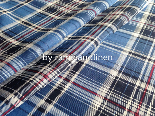 Silk Fabric, Cotton Blend Blue Plaid/Check Dress Shirt Scarf Half Yard By 53" Wide