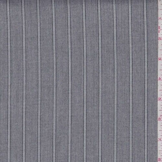 Heather Grey Stripe Wool Blend Flannel Suiting, Fabric By The Yard