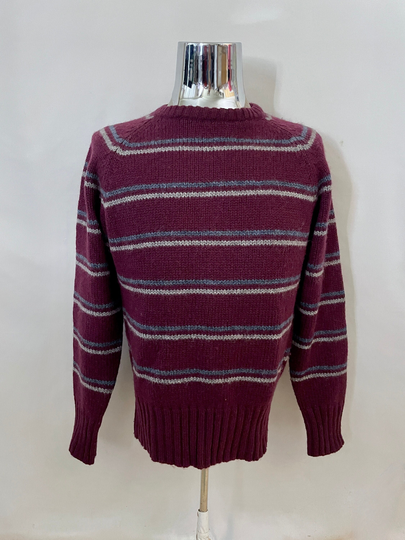 Vintage 80's Burgundy, Striped, Wool Blend, Sweater By Brassrail-Nordstrom | M