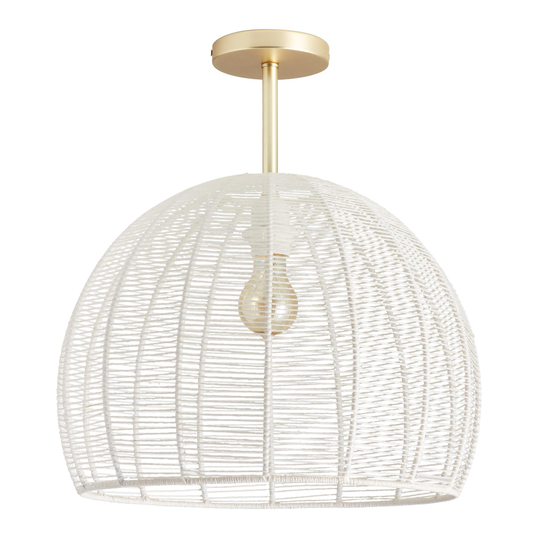White Paper Rope Dome Semi Flush Mount Ceiling Light: White/Gold by World Market
