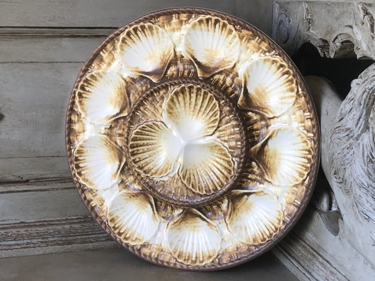 Large French Vintage Oyster Platter, Made By Longchamp, Mid-Century Serving Plate, Seafood Platters, Dinner Party, Brocante M1683