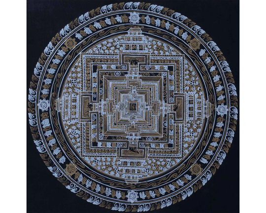 Gold & Silver Kalachakra Mandala Thangka Painting |Hand Painted Tibetan For Wall Hanging | Art Wealth, Success & Good Luck