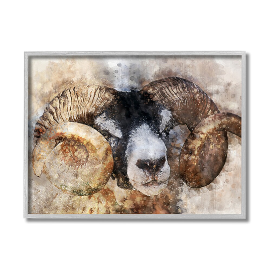 Stupell Industries Big Horned Ram Abstract Dreamlike Portrait Ziwei Li Framed 20-in H x 16-in W Abstract Print in Brown | AC-747-GFF-16X20