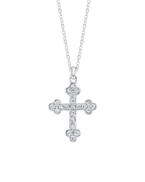 Tiny Diamond Cross Necklace, Sterling Silver Cross Small Diamond Pendant, Religious Valentine