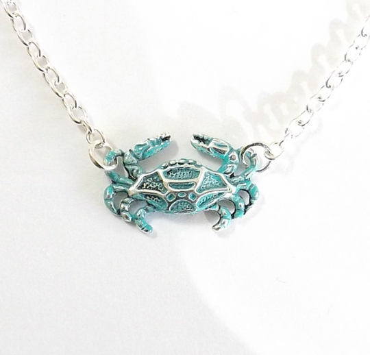 Crab Necklace, Chesapeake Blue Crab, Cancer Birthday, June July, Patina, Maryland Seafood, Nautical Jewelry, Charm, Sea Life