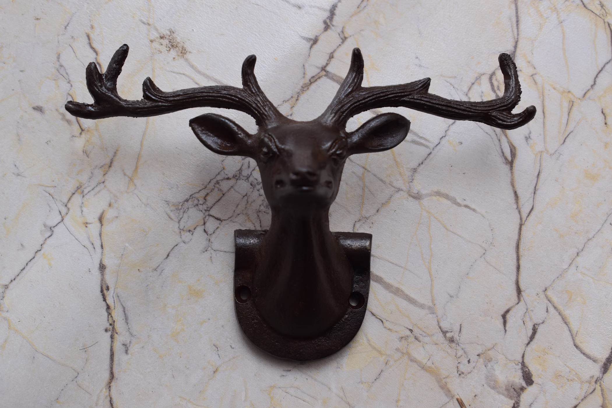 Vintage Deer Head Cast Iron Coat Hook Hat Clothes Library House Towel Hanger