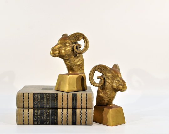 Mid Century Brass Ram Bookends
