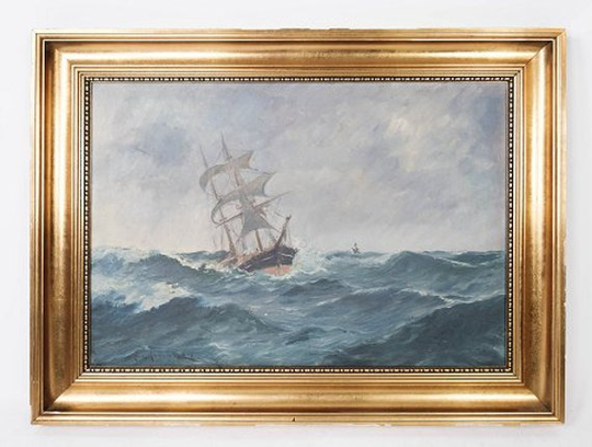 Oil Painting With Marine Motif Gilded Frame By Frederik Ernlund 1879-1957