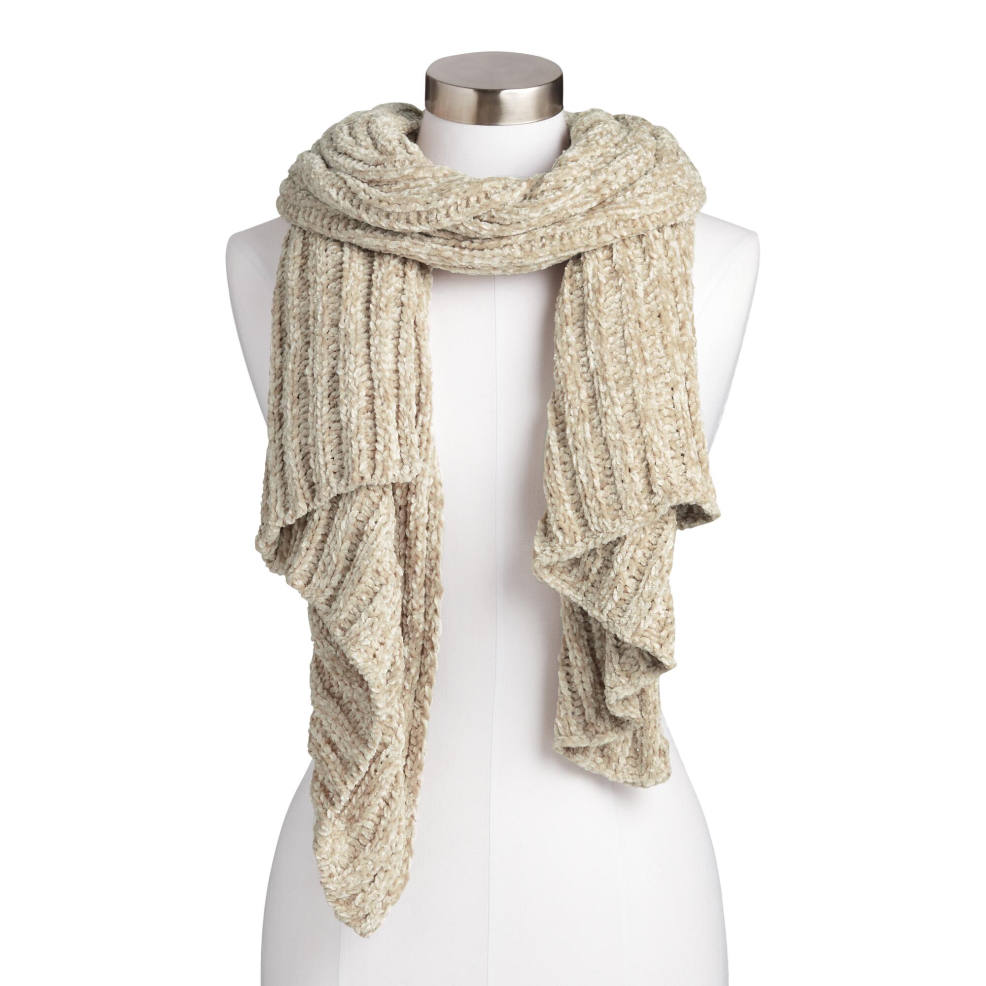 Oatmeal Chunky Knit Chenille Scarf: Natural by World Market