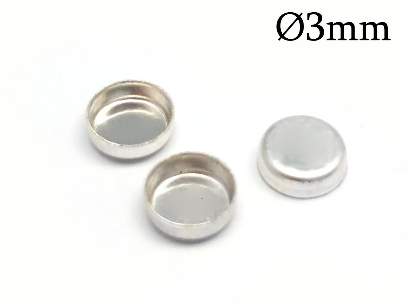 50Pcs Sterling Silver Bezel Cup, Setting 3mm Without Loops, Pendant, Cabochon Setting, Jewelry Base, Jbb Findings, Diy Charm
